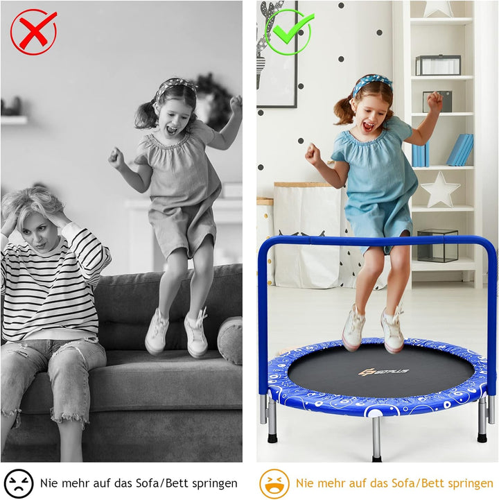 GOPLUS φ92cm Kinder Mini-Trampolin mit Haltegriff, klappbares Gartentrampolin bis 150kg belastbar, K