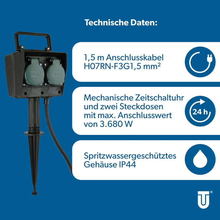 UNITEC Erdspiess mit 4-fach Steckdose 1,5m-Zuleitung