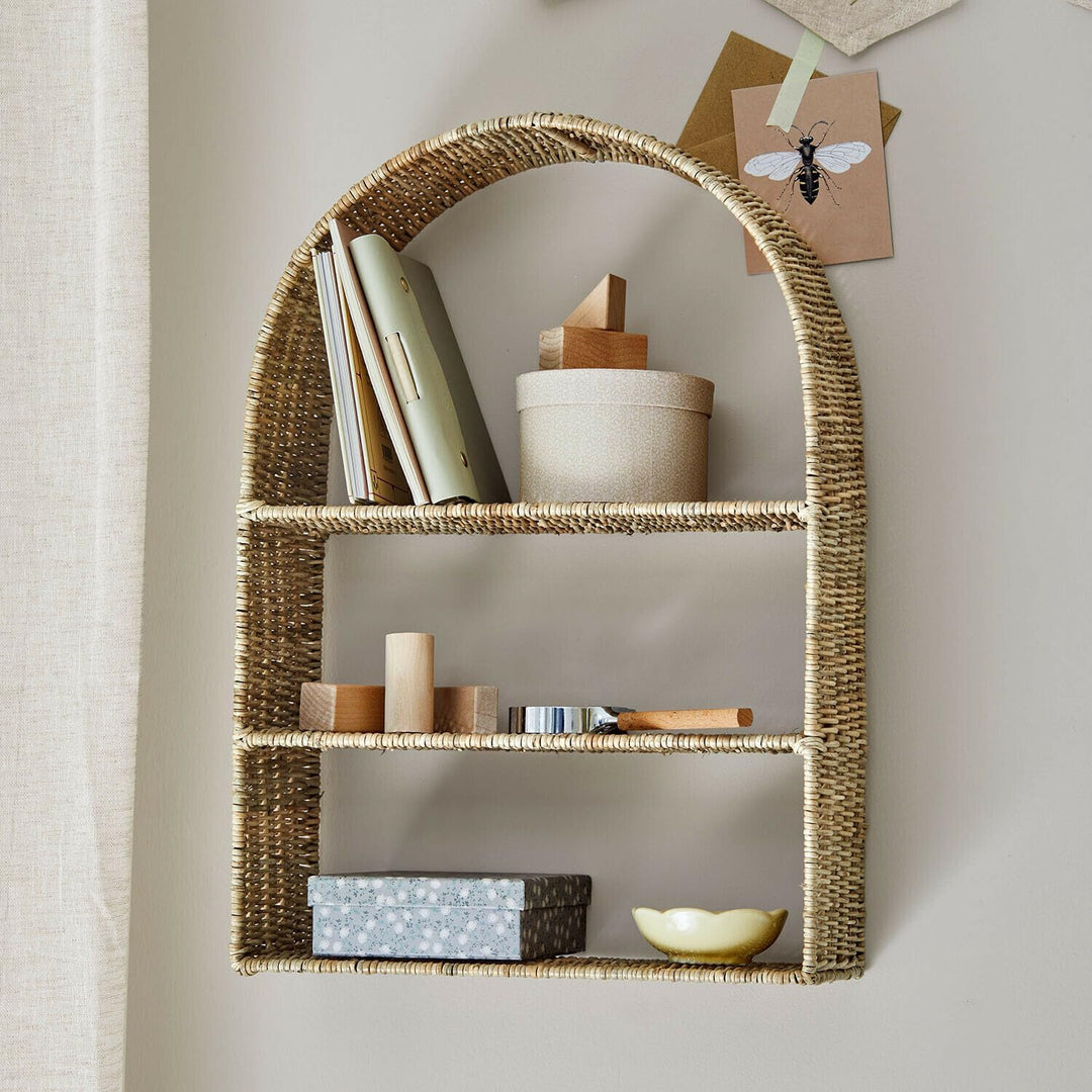 Loberon Wandregal Mavellan, braun | Handgeflochten - Ideal fürs Kinderzimmer - Natürlicher Look - Bü