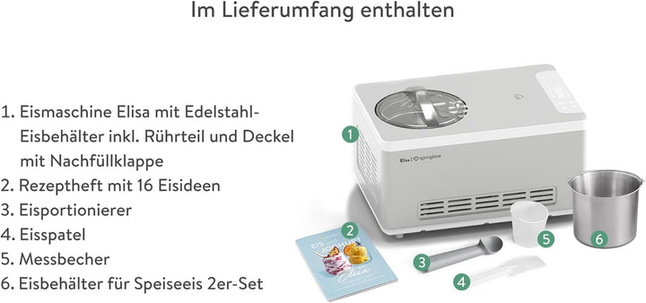 SPRINGLANE Eismaschine & Joghurtbereiter Elisa 2,0 L mit selbstkühlendem Kompressor 220 W inkl. Edel