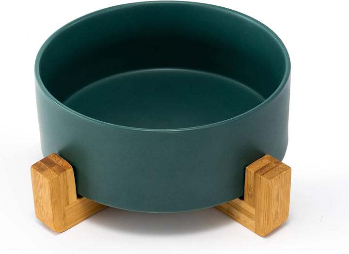 SPUNKYJUNKY Keramik Hundenapf mit Bambus Ständer für Grosse Hunde (1800ml, Grün) Grün Einzeln - 1800