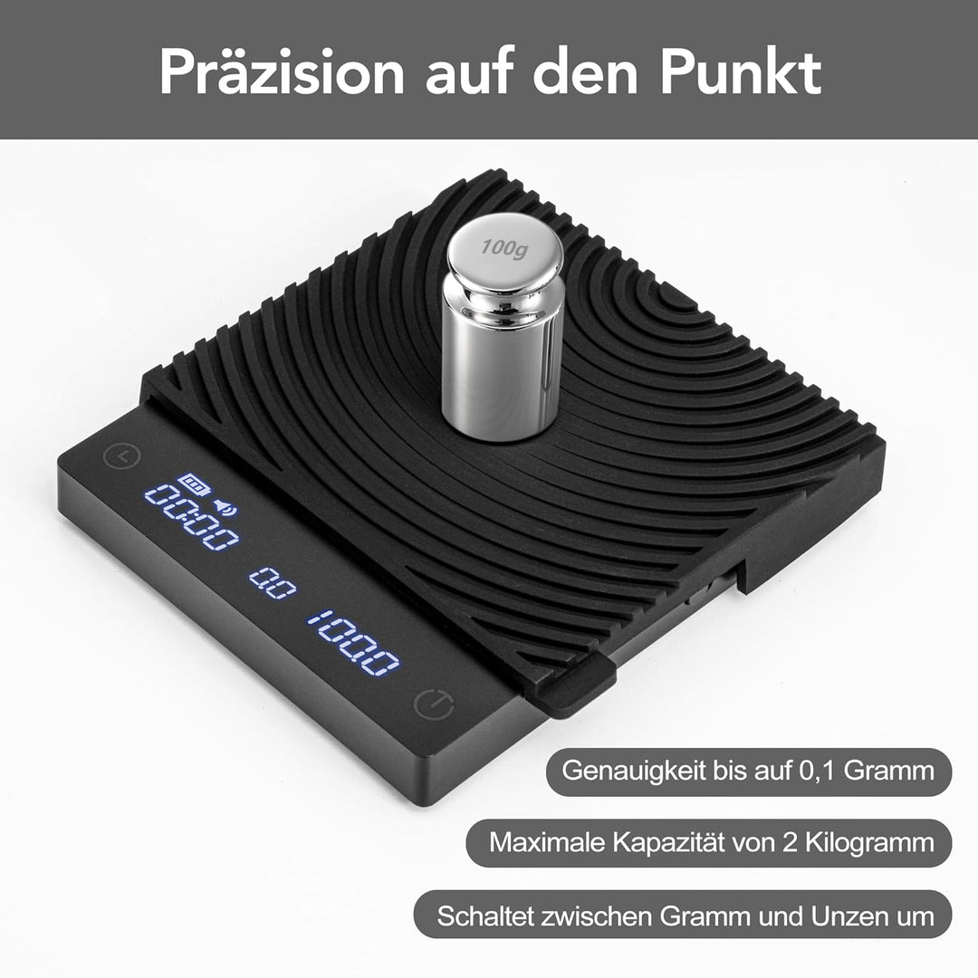 Black Mirror Mini TIMEMORE, Espresso-Waage mit Durchflussfunktions, tragbare Kaffeewaage, 2 kg/0,1 g