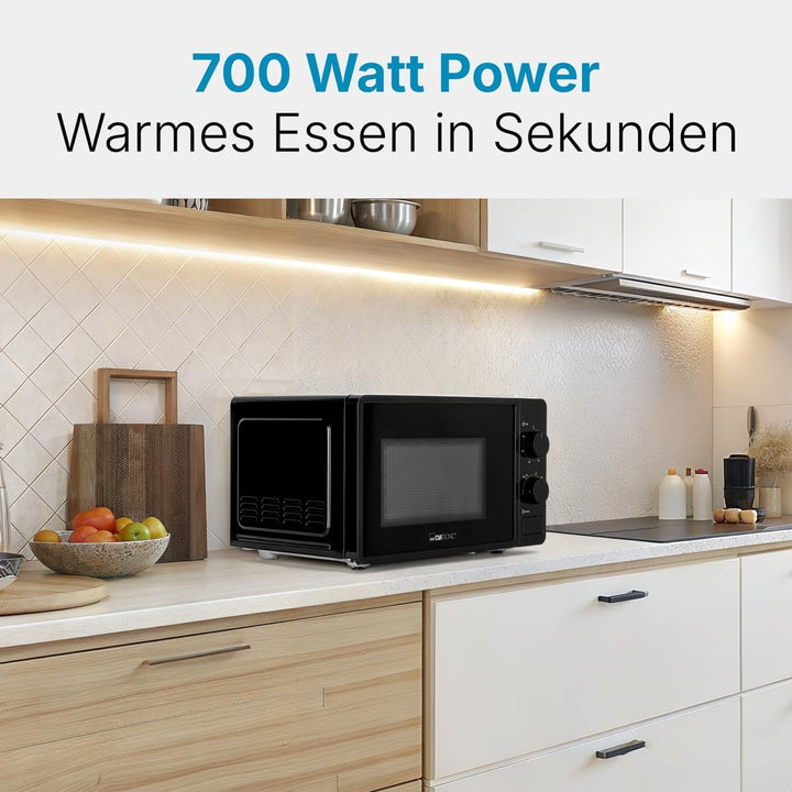 Clatronic® Mikrowelle | 700 Watt | 6 Stufen | 20 Liter Garraum | 360° Drehteller | Timer mit Endsign