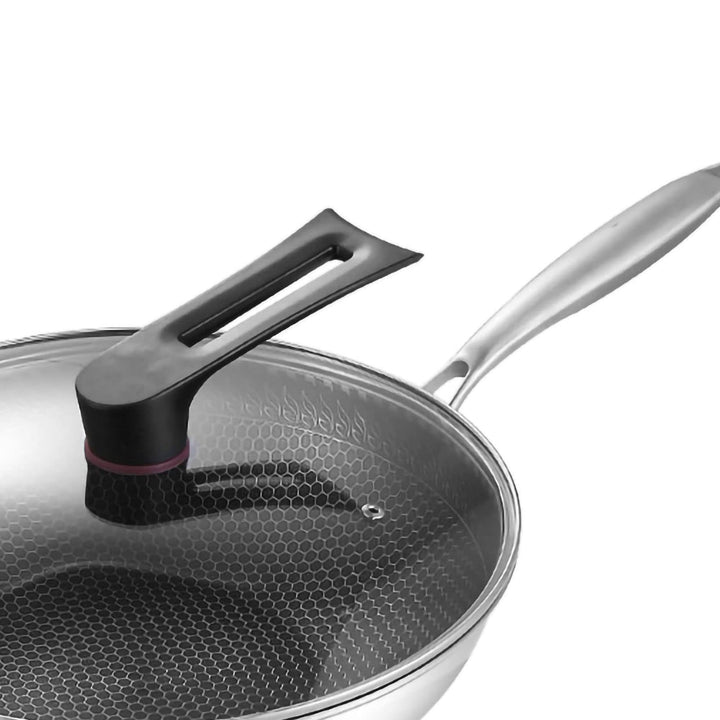 Wok, Wok-Pfanne mit Geschnitzter Mikrogravur, 3-lagiger Doppelseitiger Waben-Edelstahl-Wok für die K