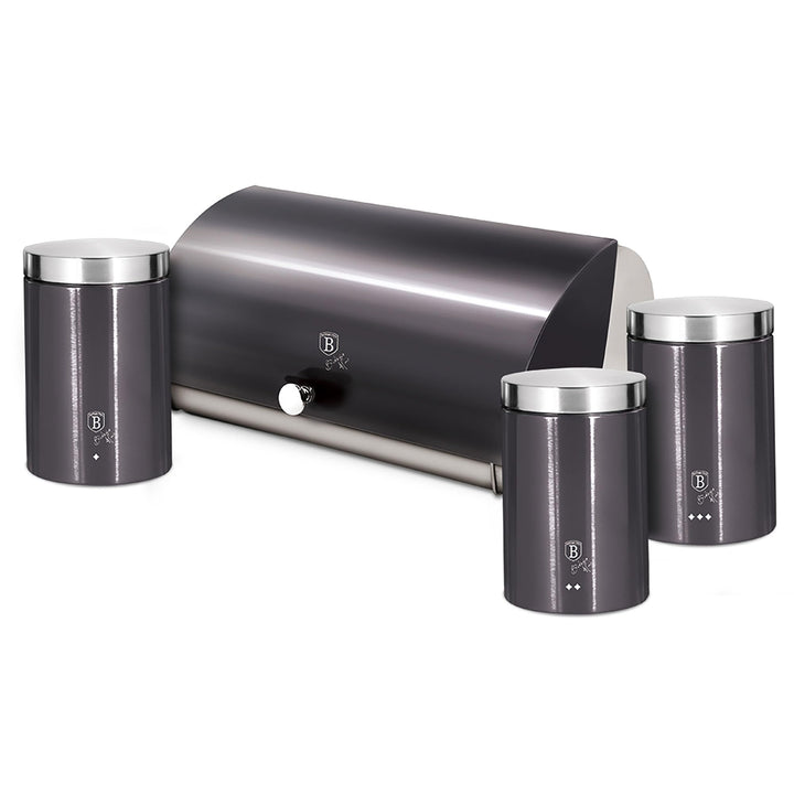 Berlinger Haus Carbon Pro Brotkasten Set + 3er Set Küche Vorratsdosen Edelstahl, Behälter für Brot u