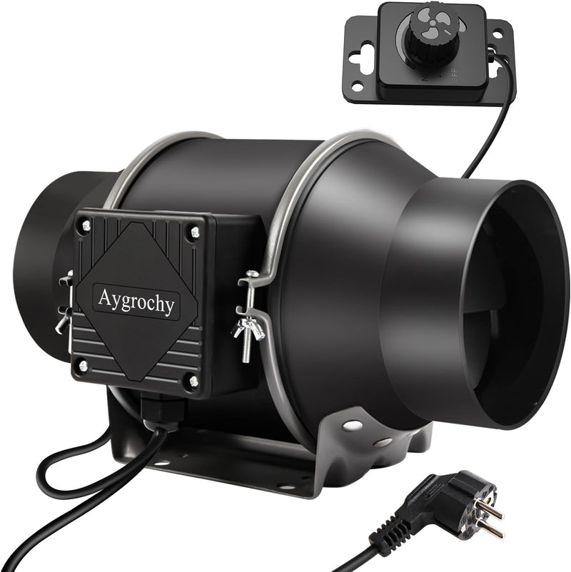 Aygrochy Regelbar Rohrventilator 150mm, Abluftventilator für Heizung, Kühlung, Booster, Wachstumszel