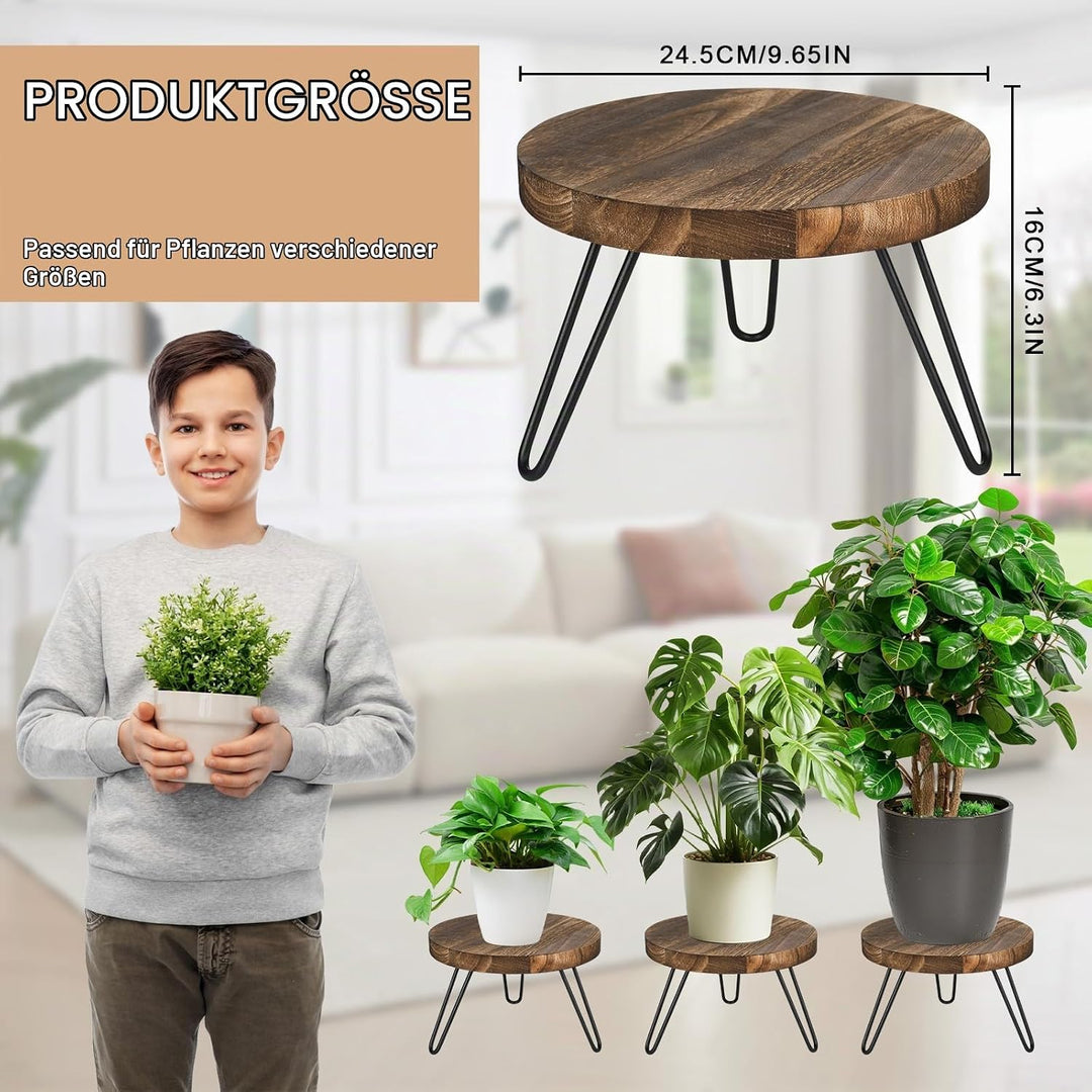 Pflanzenständer Holz, Blumenständer Holz Rund, Hohe Belastung Blumenhocker mit 3 Beinen, Pflanzenhoc