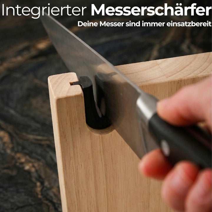 Magnetischer messerblock XL aus Holz mit Messerschärfer. Universal Messerhalter magnetisch ohne Mess