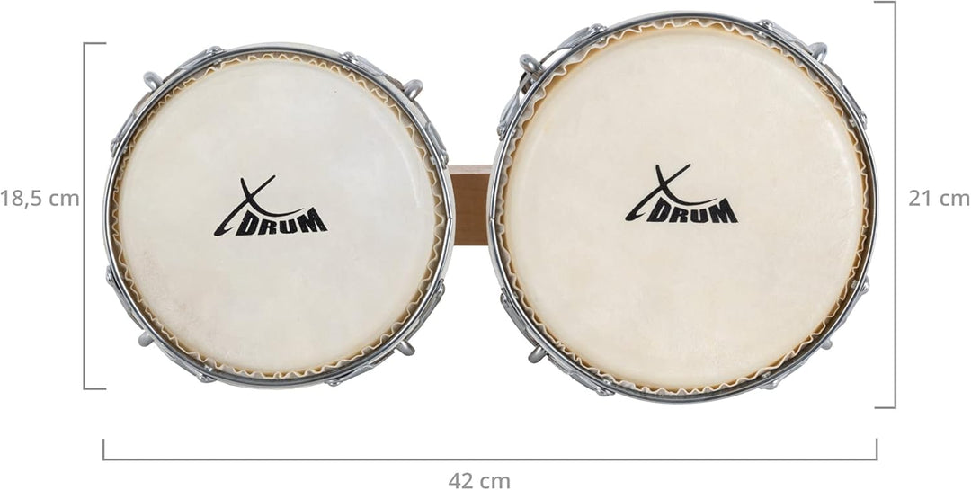 XDrum Bongos Pro Natur - 2 Trommeln mit 6,5" (17 cm) und 7,5" (20 cm) Durchmesser - Bongotrommeln mi