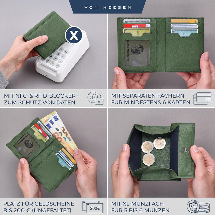 VON HEESEN® Leder Geldbörse mit Münzfach & RFID Schutz Herren & Damen - Echtleder Geldbeutel für Män