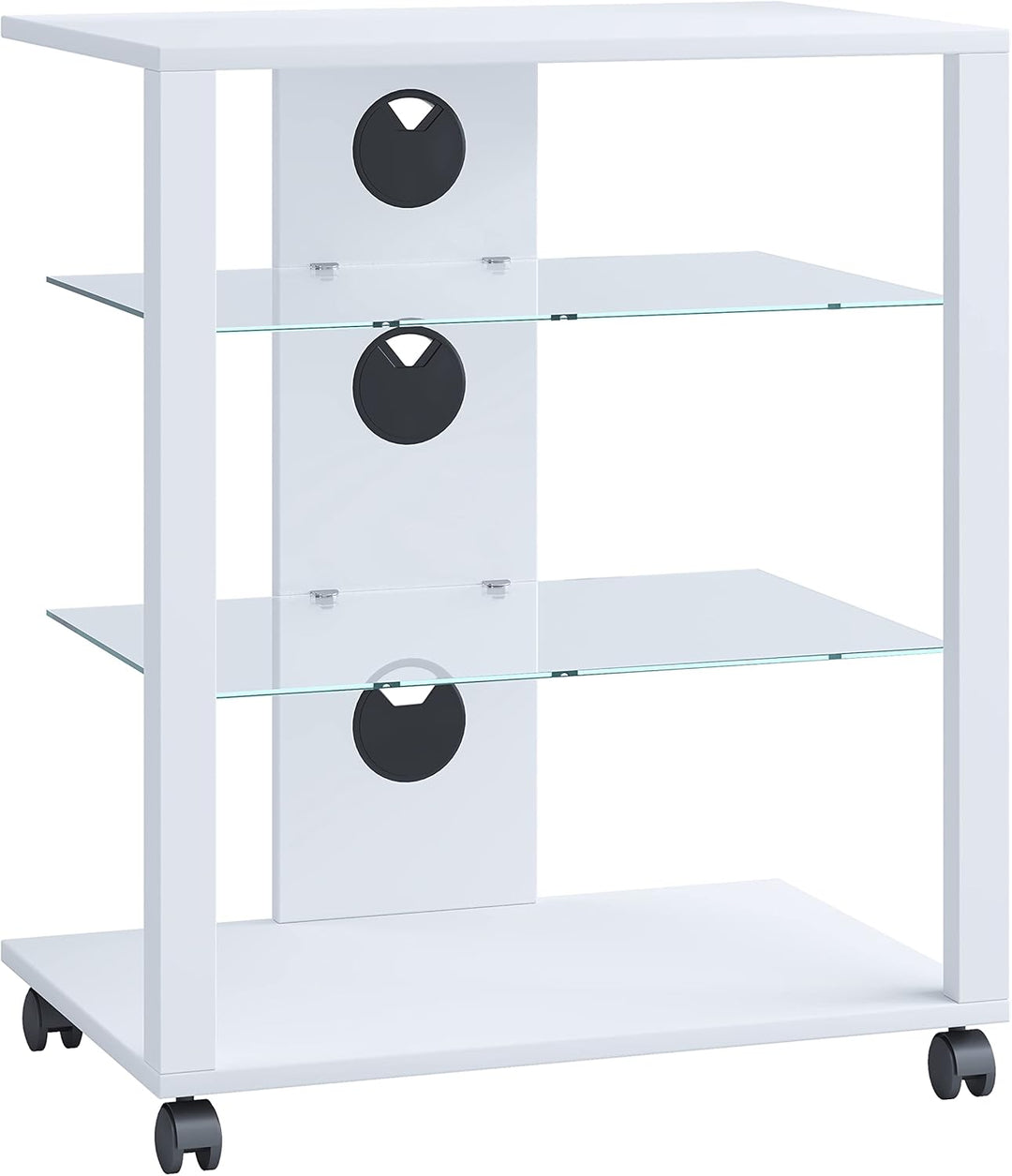 VCM HiFi Holz Möbel | Rack Schrank Phono Regal mit Rollen | 2 Glasböden | Masse: H. 70 x B. 60 x T.