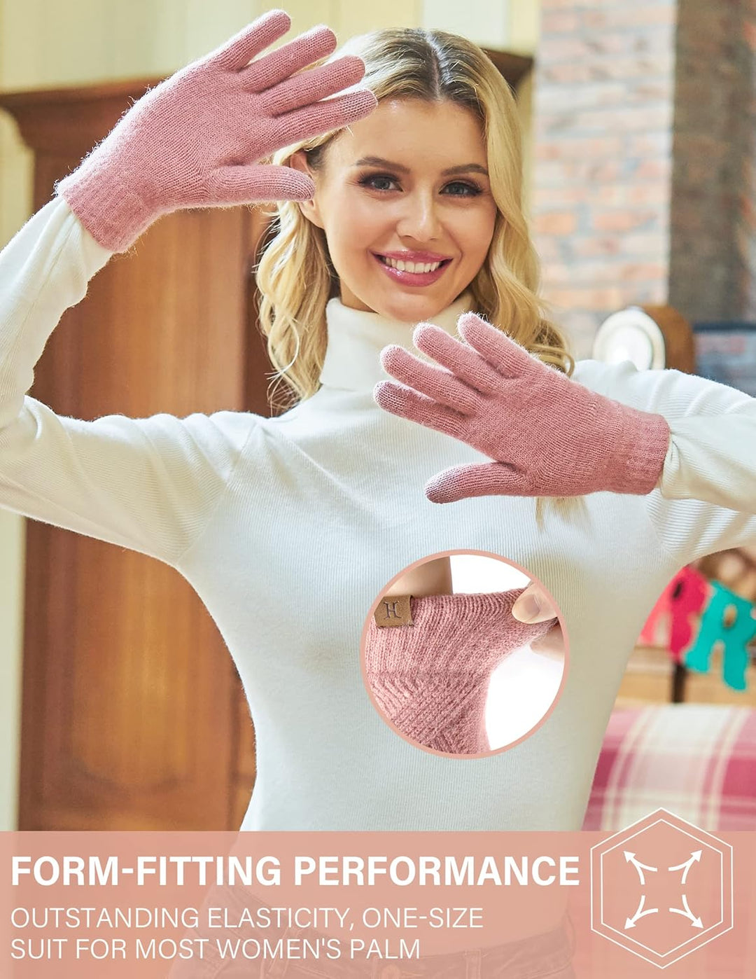 Damen Winter Warm Touchscreen Handschuhe Thermo Gestrickte Winterhandschuhe Doppellagige Strickhands