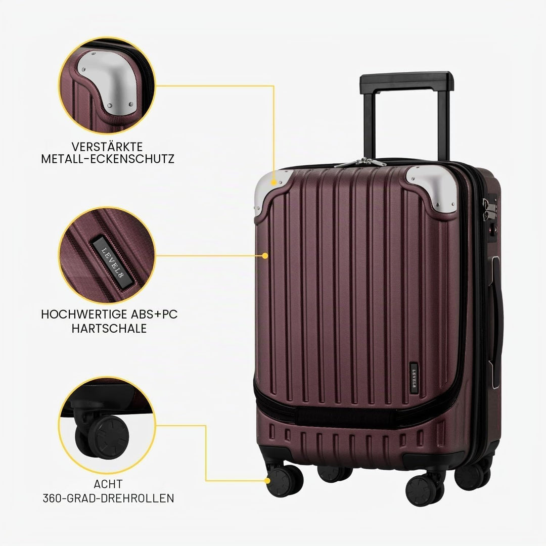 LEVEL8 Koffer Trolleys Handgepäck Hartschalenkoffer Rollkoffer Reisekoffer, TSA Rot (Organizer-Set)3