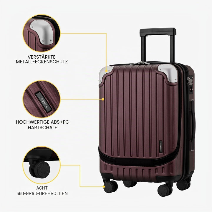 LEVEL8 Koffer Trolleys Handgepäck Hartschalenkoffer Rollkoffer Reisekoffer, TSA Rot (Organizer-Set)3