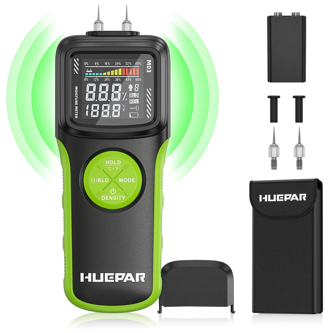 Feuchtigkeitsmessgerät, Huepar Pin & Pinless Feuchtigkeitsmesser Detector für Holz oder Baustoff, Fe