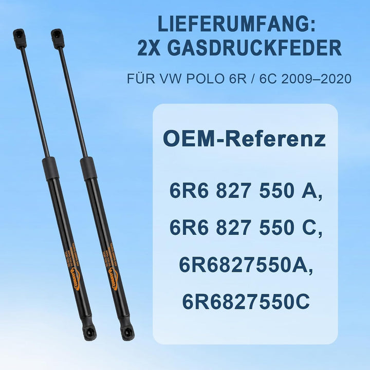 2Pcs Heckklappe Dämpfer Gasdruckfeder kompatibel für VW Polo 6R 6C 1.2L | Schrägheck 2011-2014, für
