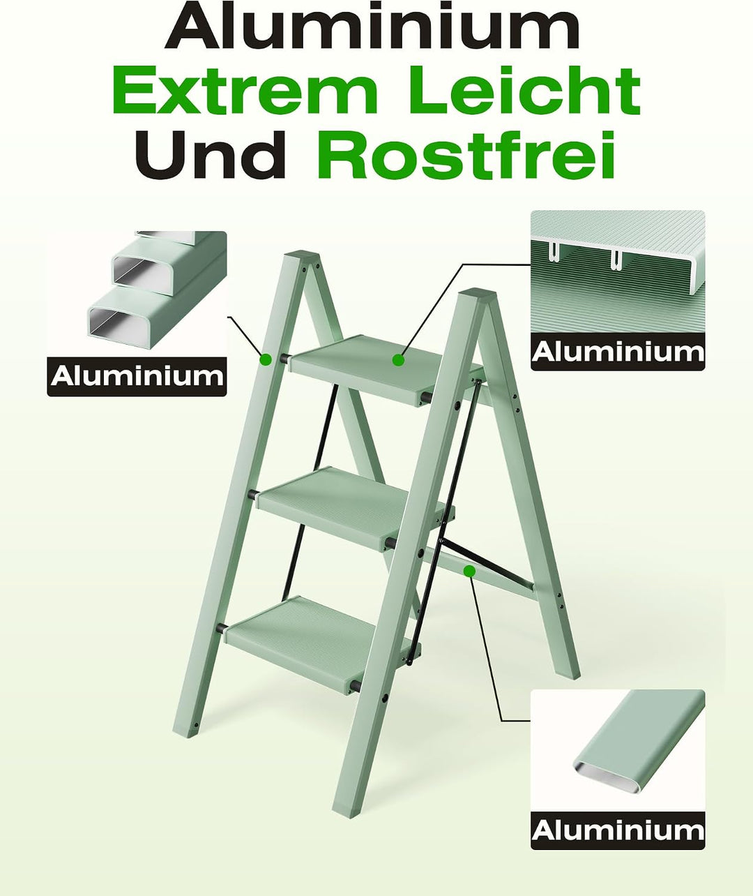 Trittleiter 3 Stufen klappbar,Tritthocker aus Aluminium | 150 kg Tragfähigkeit,Leiter mit rutschfest