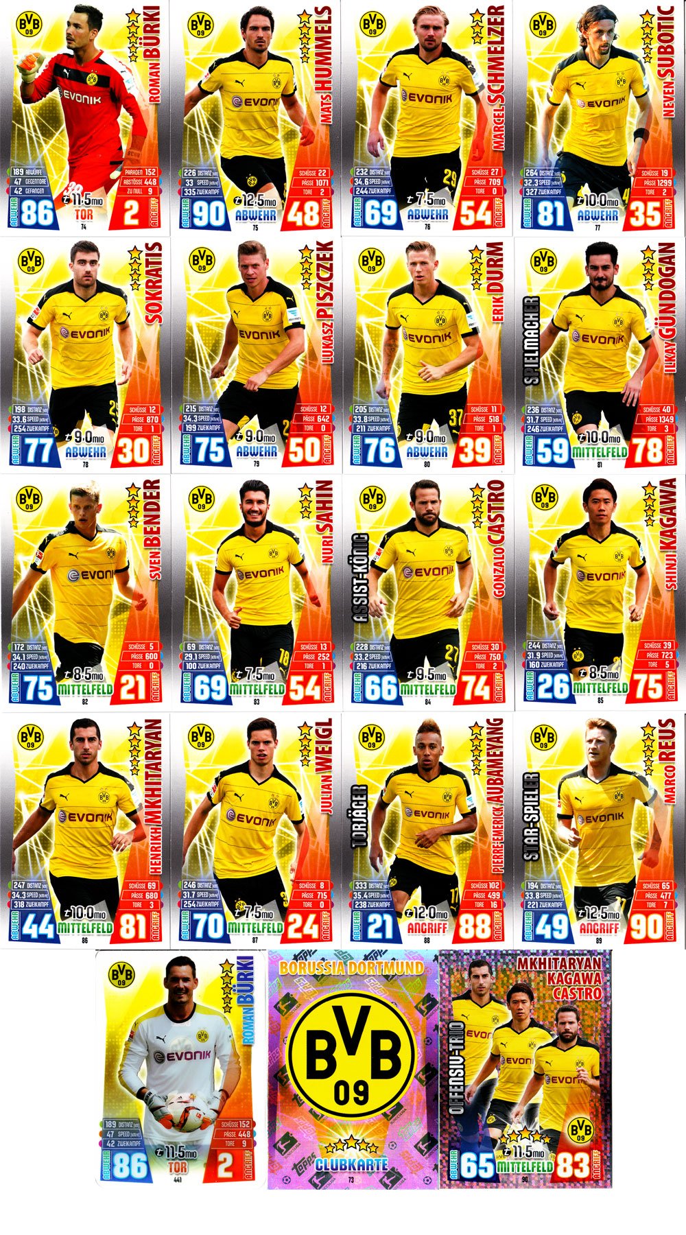 Match Attax Bundesliga 2015 2016 - Karten-Set Borussia Dortmund BvB Cap Offensiv-Trio Clubkarte - De