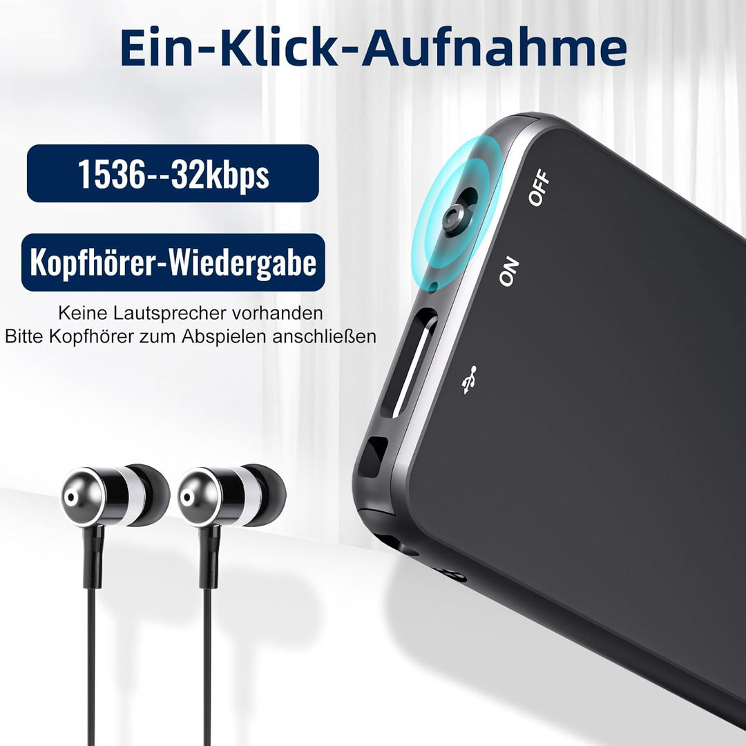 Diktiergerät Mini, Vandlion 32GB HD Aufnahmegerät mit 40 Stunden Aufnahme, USB C Digital Voice Recor