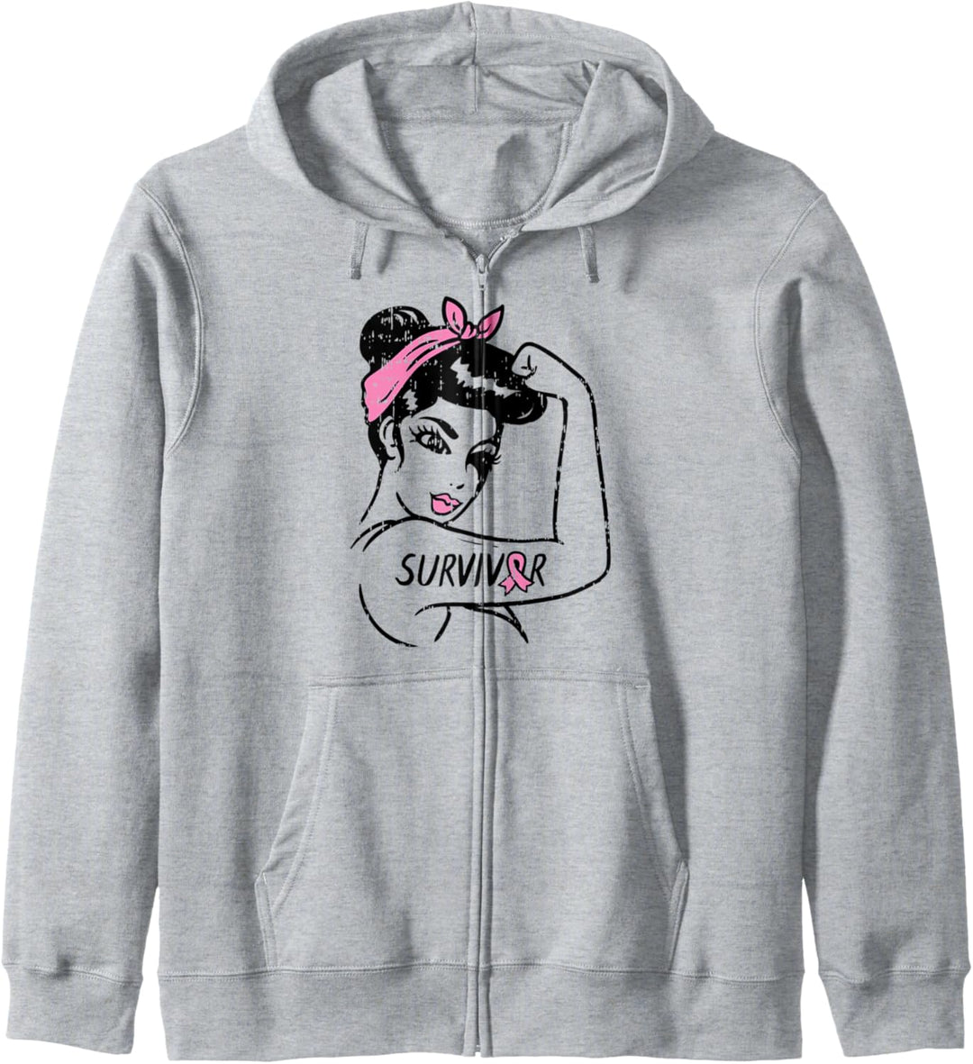 Rosie Riveter Brustkrebs Survivor Ribbon Awareness Women Kapuzenjacke