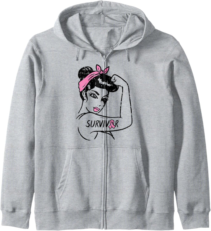 Rosie Riveter Brustkrebs Survivor Ribbon Awareness Women Kapuzenjacke