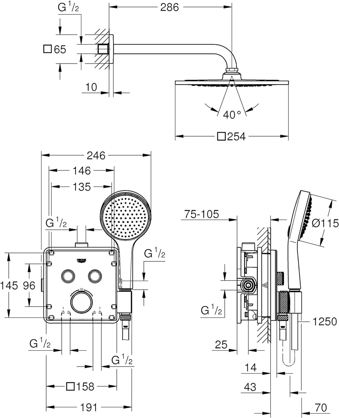 GROHE Grohtherm Smartcontrol - Duschsystem Unterputz (wassersparend, inkl. 2 Absperrventilen & integ