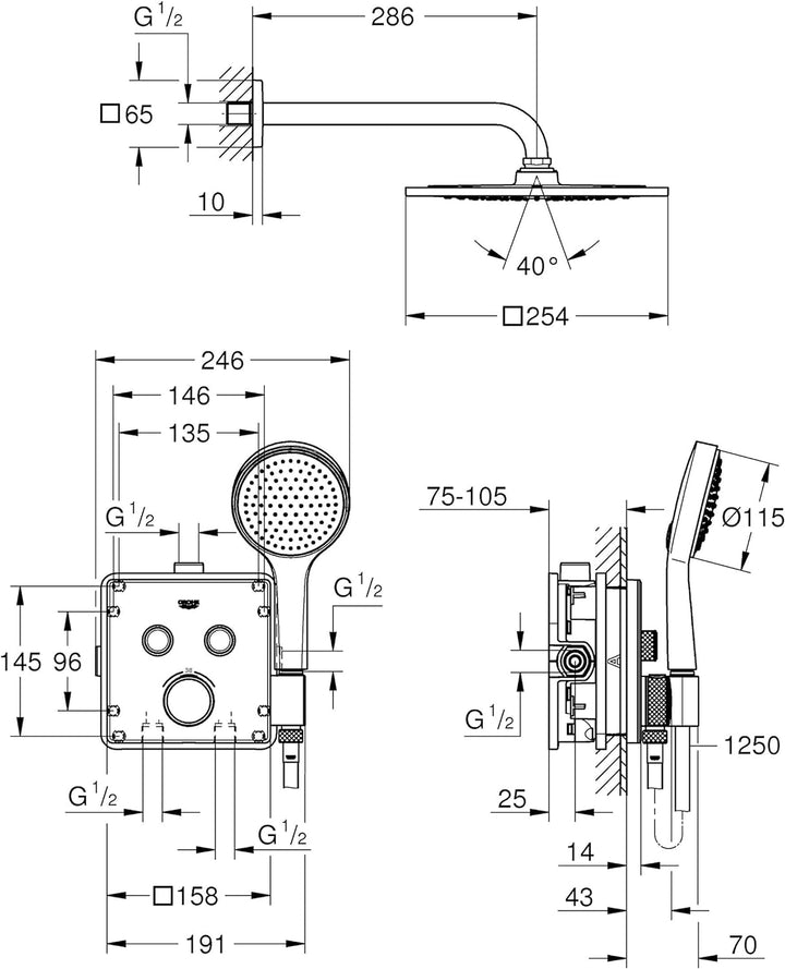 GROHE Grohtherm Smartcontrol - Duschsystem Unterputz (wassersparend, inkl. 2 Absperrventilen & integ