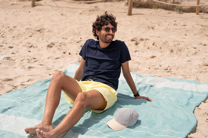 MOMOMUS Fouta XXL, Sandfrei, mit Fransen - Grosses Strandtuch XXL, aus Baumwolle, Sandabweisend - Id