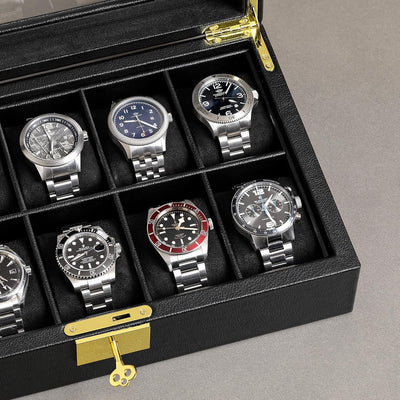 ROTHWELL Uhrenbox aus Leder mit 10 Fächern – Luxus-Uhrenetui, Veranstalter Uhrenaufbewahrung, Ultraw