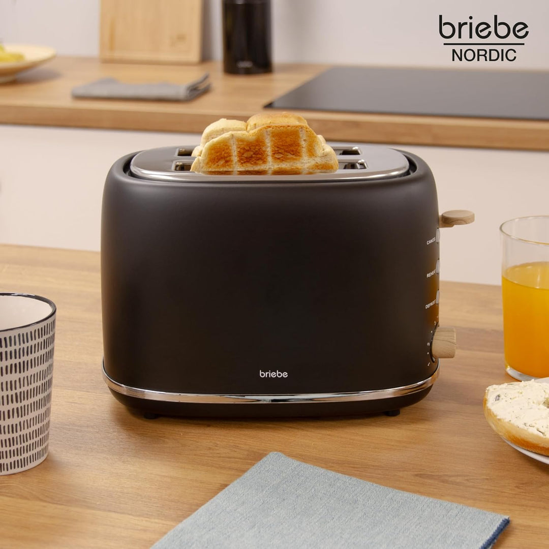 briebe Nordic Toaster mit breitem Schlitz, Toaster für 2 Scheiben, 6 Röststufen, Aufwärmfunktion, Ab