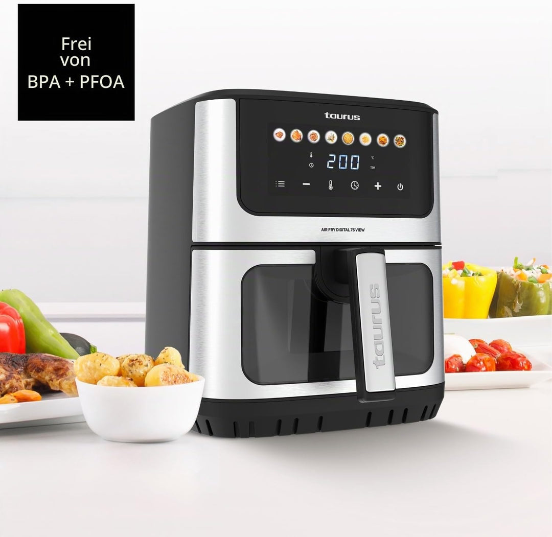 Taurus – Heissluftfritteuse Air Fry Digital 7S View, 1600W, 6,5L, 8 Programme, Touchscreen, Signalto