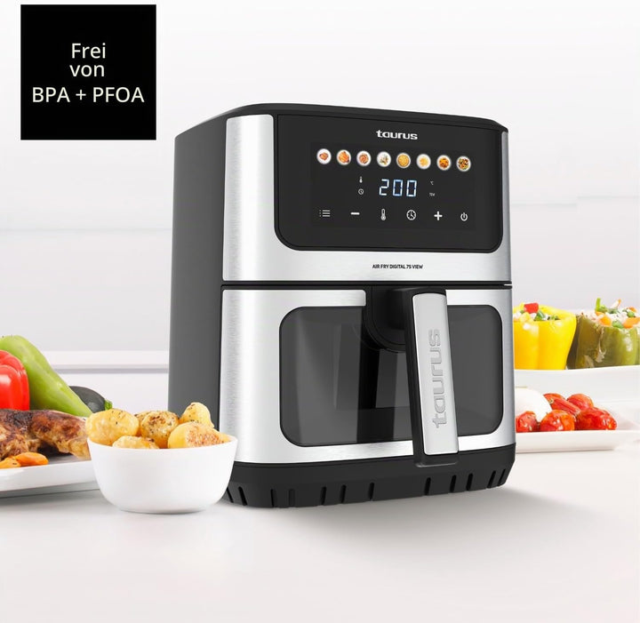 Taurus – Heissluftfritteuse Air Fry Digital 7S View, 1600W, 6,5L, 8 Programme, Touchscreen, Signalto