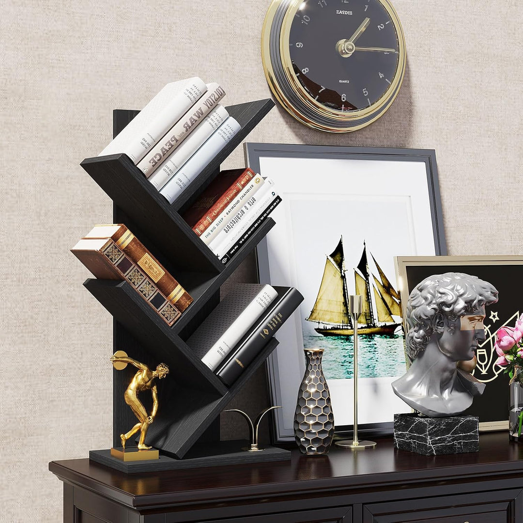 YMYNY Bücherregal im Baumform, 4 Ebenen Raumteiler, Standregal, 30x17x60 cm, Platzsparend, Holzregal