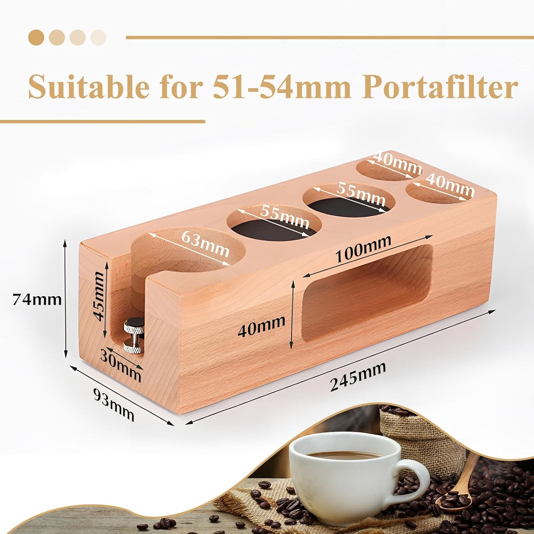 efuturetime Tamperstation 51-54mm Höhenverstellbar, Espresso Tamper Holder Station Holz, Coffee Tamp