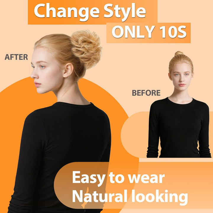 S-noilite Echthaar Dutt - Scrunchies für Gewellt Haar für Frauen, Elastisches Haarteil mit Gummiband