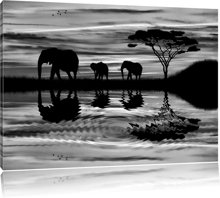 Pixxprint Monocrome, Afrika Elefant in Sonnenschein, Format: 100x70 auf Leinwand, 100x70