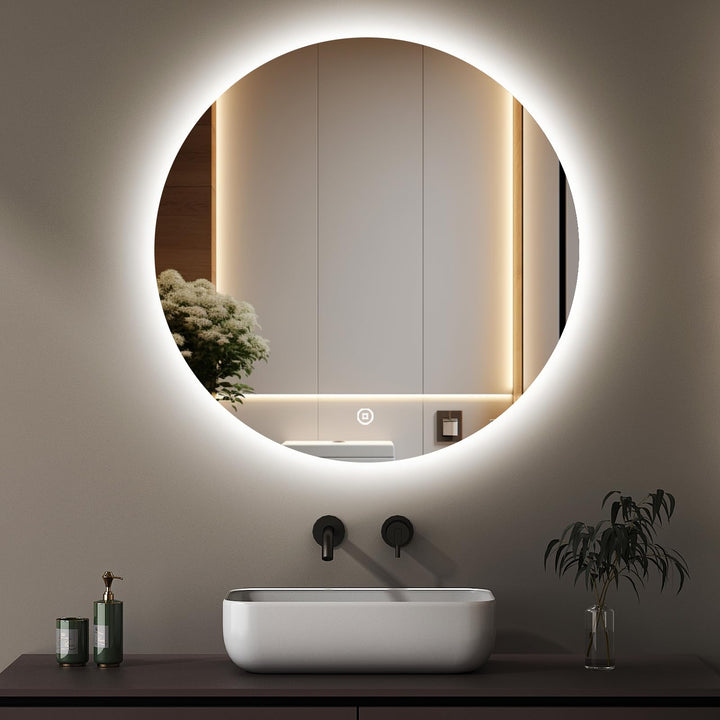 Boromal LED Badspiegel mit Beleuchtung 80x80cm Rund Badezimmerspiegel 3 Lichtfarbe Dimmbar 3000-6500