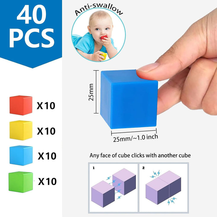 UiDor Magnetische Bausteine, Bunte Magnetische Blöcke Für Jungen Mädchen 25mm 40 Stück, Pädagogische
