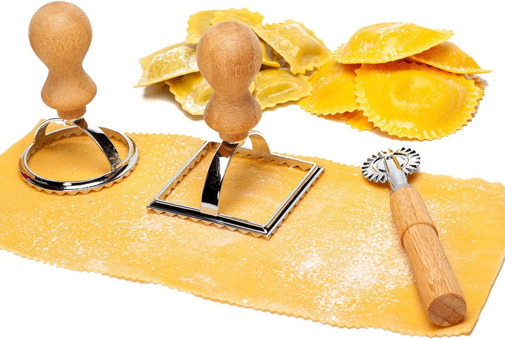 bambuswald© plastikfreie Ravioli-Ausstecher (3 Stück) mit Griff aus Bambus | Ravioli-Stempel, Raviol