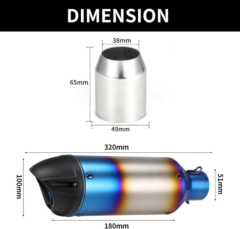 Aumotop 38-51mm Universal Motorrad Auspuff Endstück Refit Auspuff Schalldämpfer Fit für Motorräder A