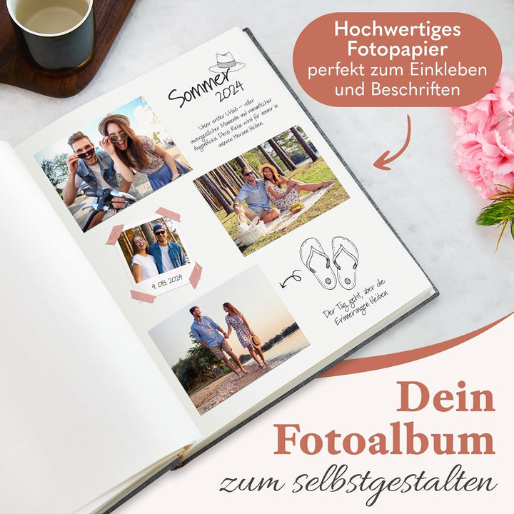 Fotoalbum zum Einkleben - Platz für 500 Fotos (100 Seiten oder 50 Blatt). Echtes leinen in grau Foto