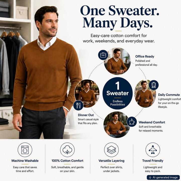 Herren Baumwolle Übergross V-Ausschnitt Klassik Pullover, Camel