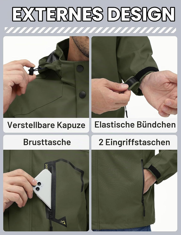 TACVASEN Herren Outdoorjacke Leicht Wasserabweisend Wanderjacke Übergangsjacke Funktionsjacke mit Ab