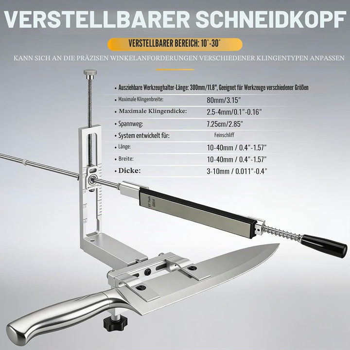 Messerschleifer Profi, Küchenchef Messerschärfsystem mit Diamantschleifstein-Set, Polierwachs &amp; Lede
