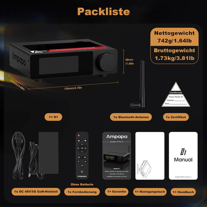 D1 2-Kanal Bluetooth Verstärker: HiFi 300W×2 Stereo Amplifier mit HPF | Digitalem VU-Meter | SUB Pre