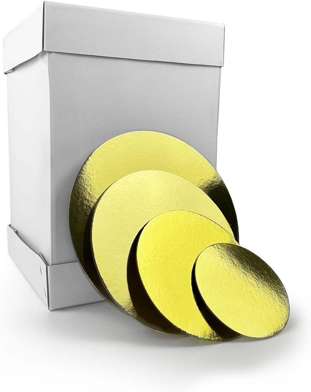 Miss Bakery’s House® Tortenkarton - 30x30x45 cm mit Cake Board Set 2 mm - Ø 15 + 20 + 25 + 30 cm (4e