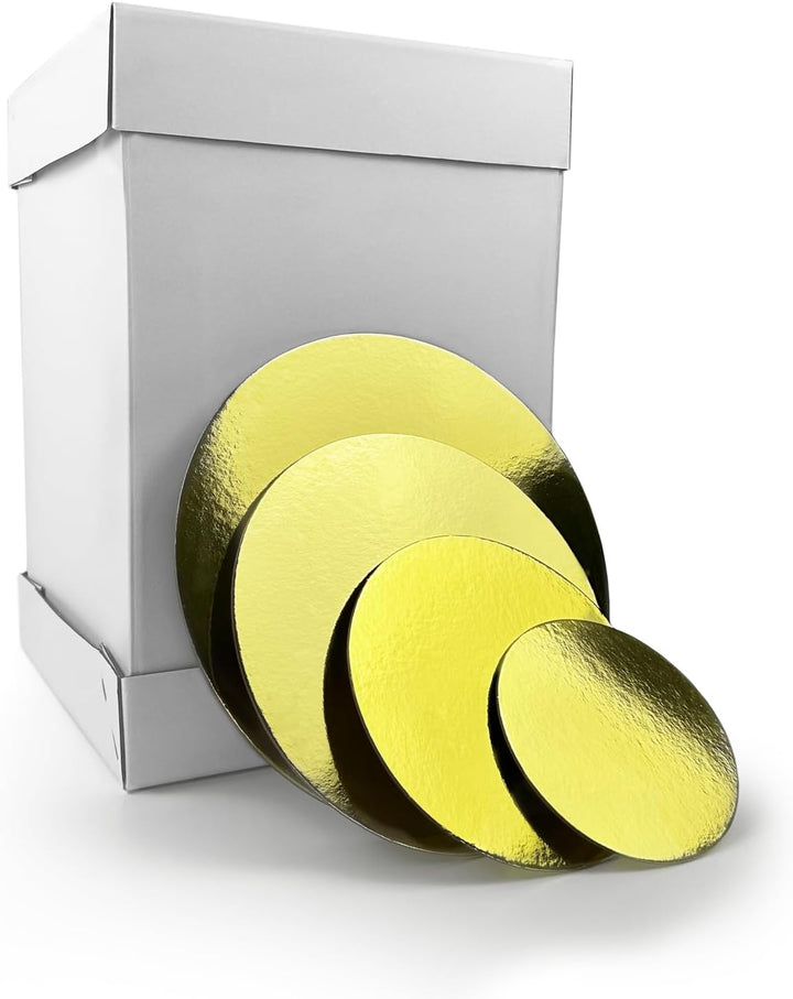 Miss Bakery’s House® Tortenkarton - 30x30x45 cm mit Cake Board Set 2 mm - Ø 15 + 20 + 25 + 30 cm (4e