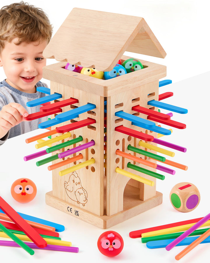 Montessori Spielzeug ab 3 4 5 6 Jahren - Brettspiele aus Holz, Kinder Lernspielzeug mit Bunten Stäbc