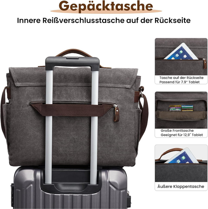 S-ZONE Herren Umhängetasche 17,3 Inch Übergrösse Messenger Bag Canvas Laptoptasche Aktentasche Schul