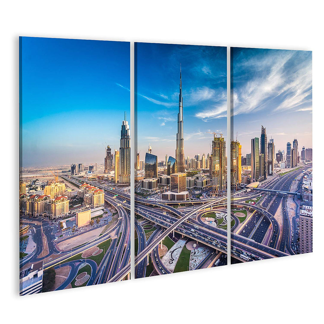 islandburner Bild auf Leinwand Dubai Skyline Schöne Stadt In Der Nähe Von Verkehrsreicher Autobahn B